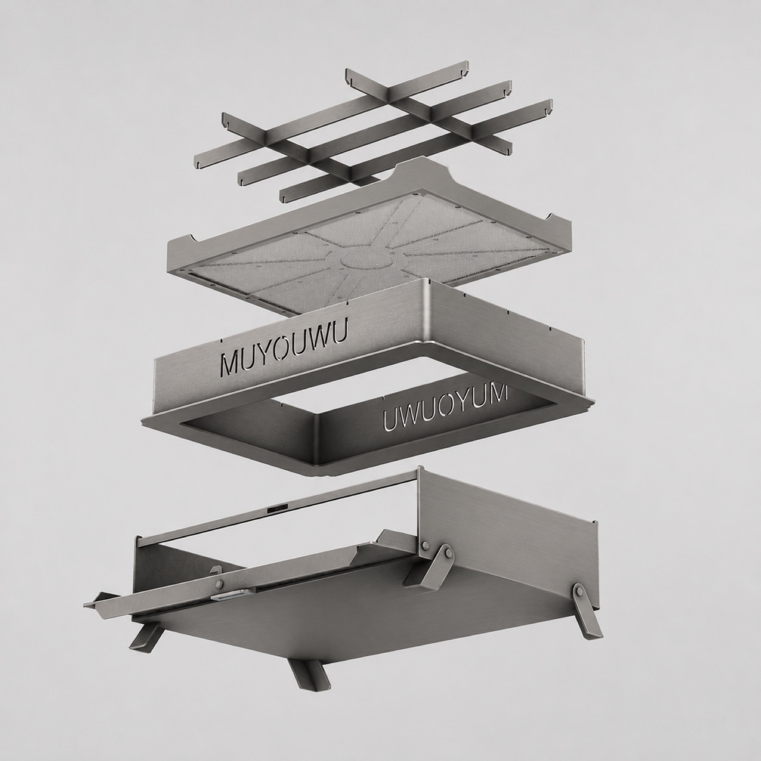 钛制户外烤箱米字碳床与烤架爆炸结构